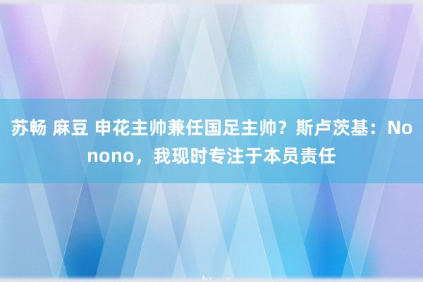 苏畅 麻豆 申花主帅兼任国足主帅？斯卢茨基：Nonono，我现时专注于本员责任