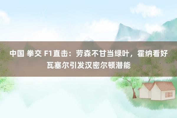 中国 拳交 F1直击：劳森不甘当绿叶，霍纳看好瓦塞尔引发汉密尔顿潜能