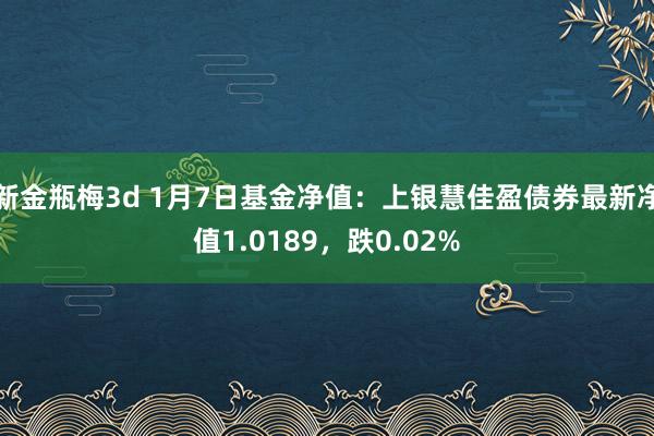 新金瓶梅3d 1月7日基金净值：上银慧佳盈债券最新净值1.0189，跌0.02%